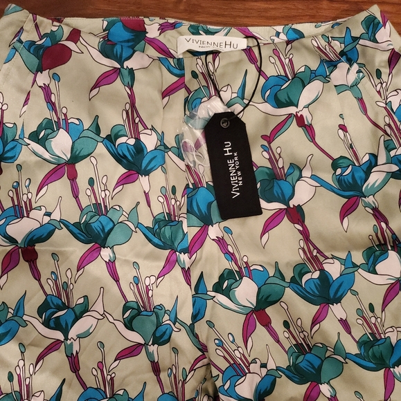 Vivienne Hu Green Floral Print Wide Leg Pants SZ 8 - Picture 3 of 7